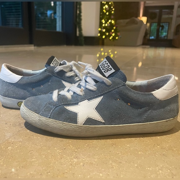 GOLDEN GOOSE Superstar Sneakers Light Blue Suede & White Leather 34EU - Picture 2 of 7